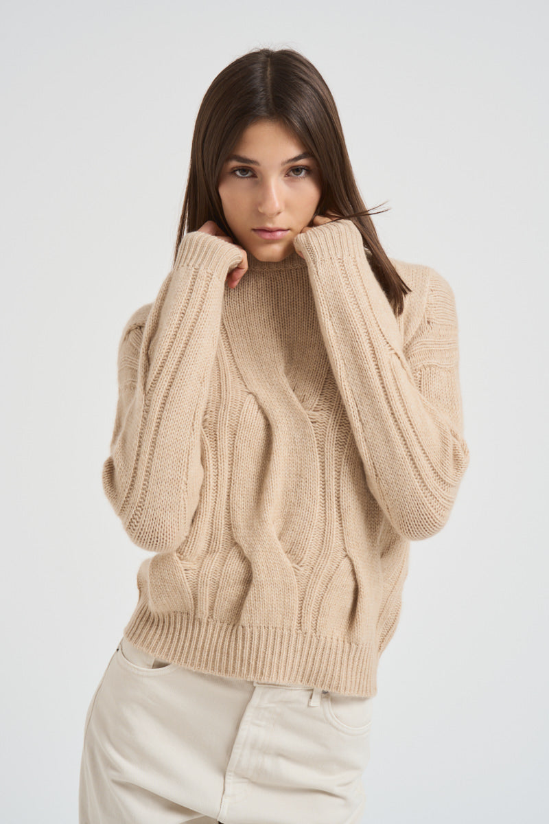 Maglione girocollo trecce donna Nils beige NILS 02ORGANIC KUJTEN 