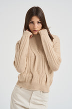 Maglione girocollo trecce donna Nils beige NILS 02ORGANIC KUJTEN 