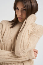 Maglione girocollo trecce donna Nils beige NILS 02ORGANIC KUJTEN 