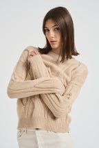 Maglione girocollo trecce donna Nils beige NILS 02ORGANIC KUJTEN 