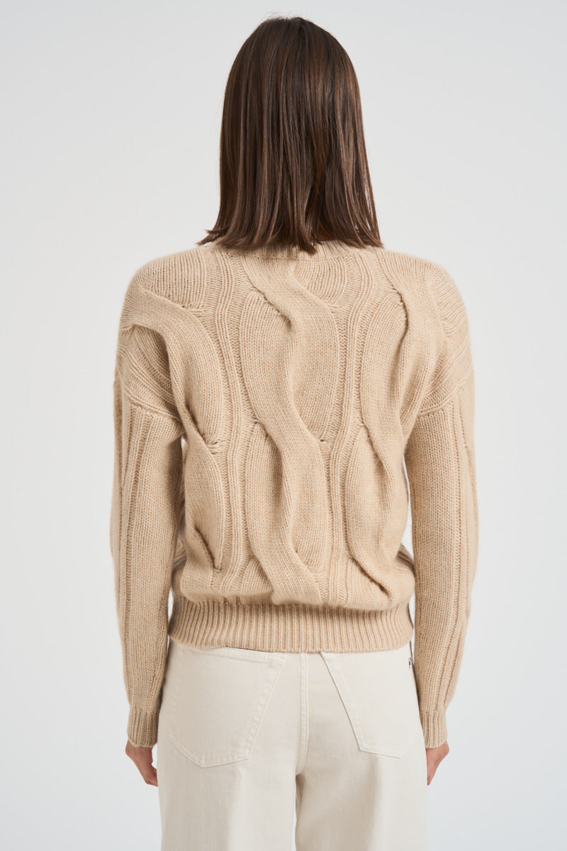 Maglione girocollo trecce donna Nils beige NILS 02ORGANIC KUJTEN 