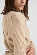 Maglione girocollo trecce donna Nils beige NILS 02ORGANIC KUJTEN 