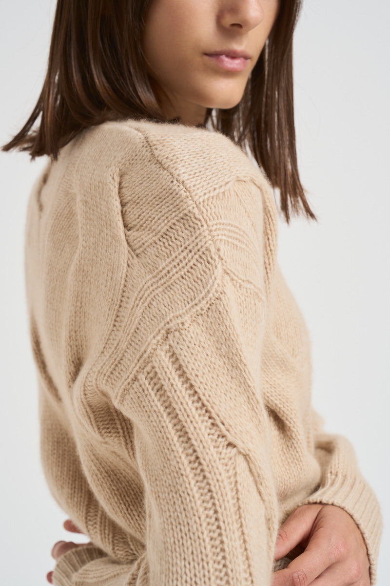 Maglione girocollo trecce donna Nils beige NILS 02ORGANIC KUJTEN 
