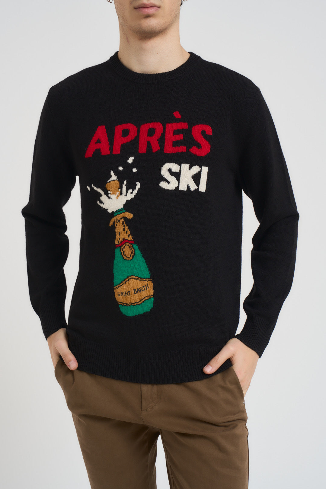 Maglione uomo girocollo nero Après ski rosso HERON APRBOTT00 MC2 SAINT BARTH 
