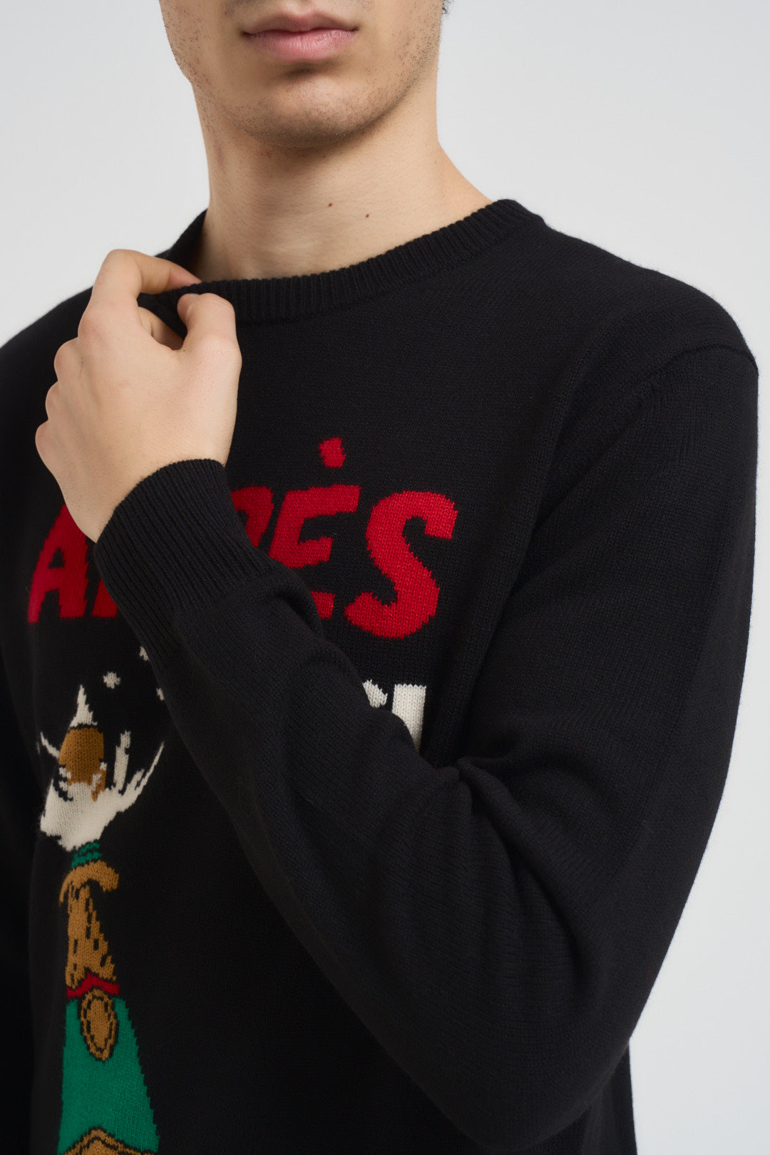 Maglione uomo girocollo nero Après ski rosso HERON APRBOTT00 MC2 SAINT BARTH 