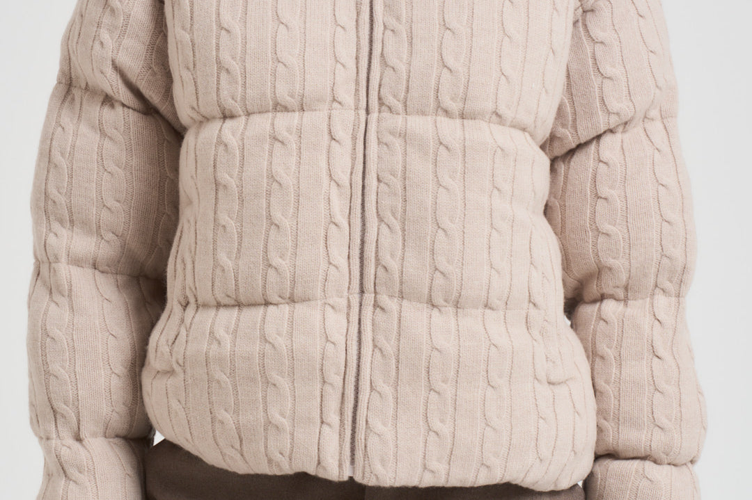 Giubbotto donna in maglia a trecce beige MYAWOOL 11 MC2 SAINT BARTH 