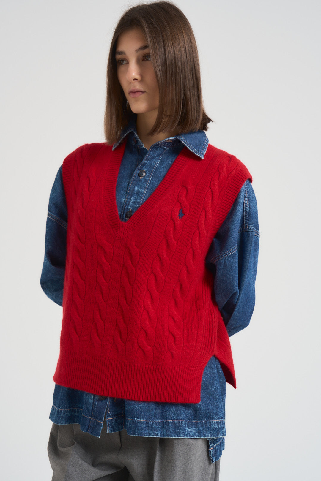 Gilet donna a treccia rosso 211949994 004 RALPH LAUREN 