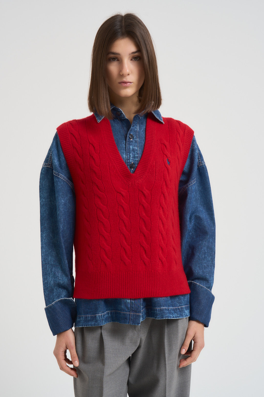 Gilet donna a treccia rosso 211949994 004 RALPH LAUREN 
