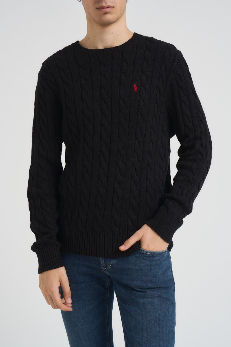Maglia uomo girocollo a treccia  nera 710775885 012 RALPH LAUREN 