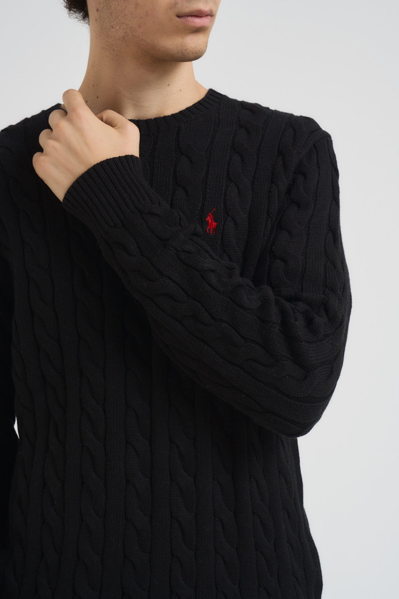 Maglia uomo girocollo a treccia  nera 710775885 012 RALPH LAUREN 