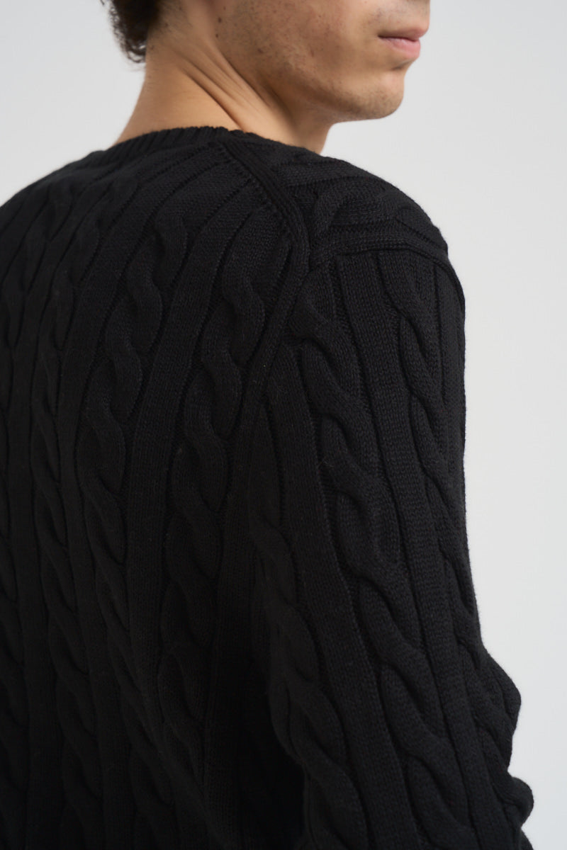 Maglia uomo girocollo a treccia  nera 710775885 012 RALPH LAUREN 