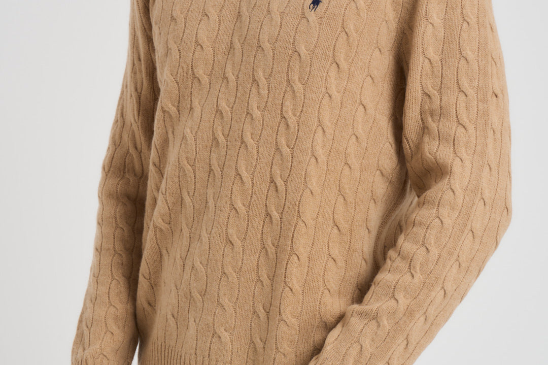 Maglia uomo a treccia cammello 710876762 009 RALPH LAUREN 