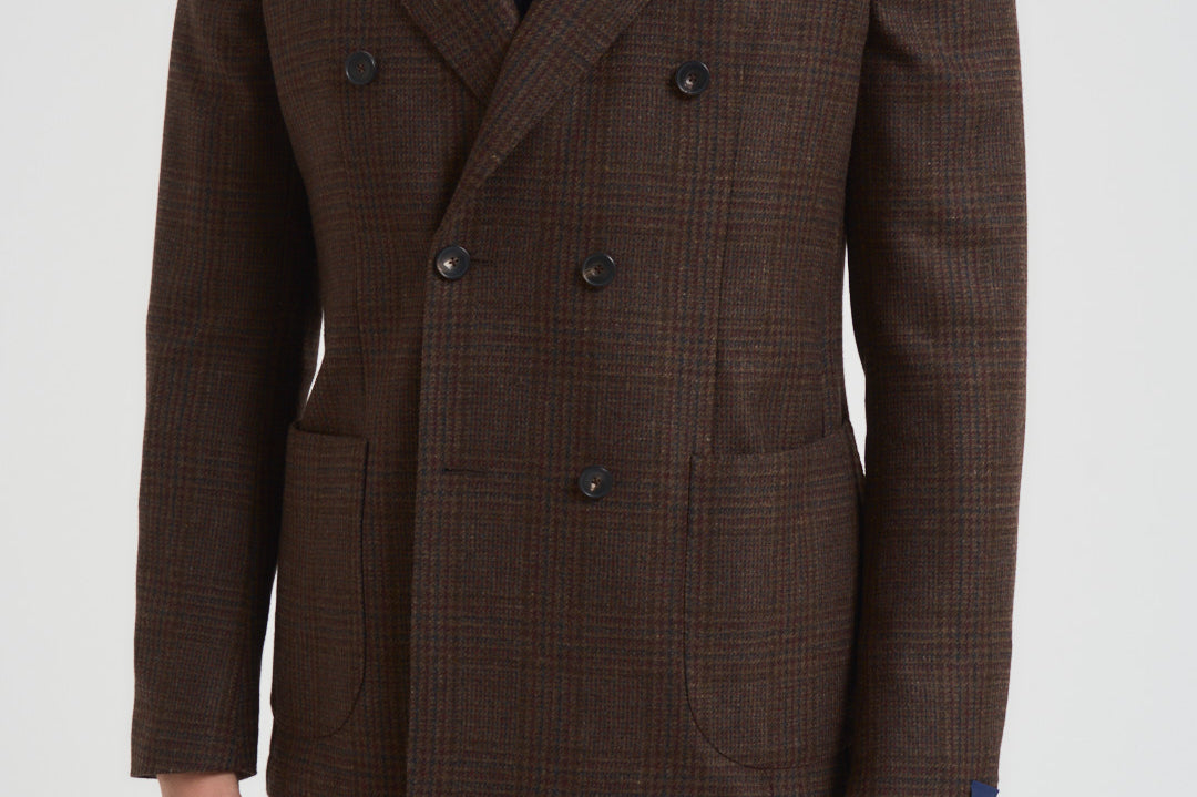 Giacca uomo doppiopetto in check marrone G751MF 408157F SANTANIELLO 