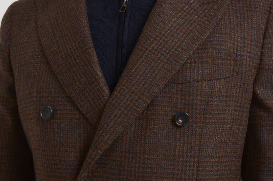 Giacca uomo doppiopetto in check marrone G751MF 408157F SANTANIELLO 