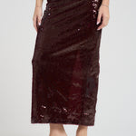 Gonna donna lunga con paillettes A0031 PRUGNA TWENTY FOURHAITCH 