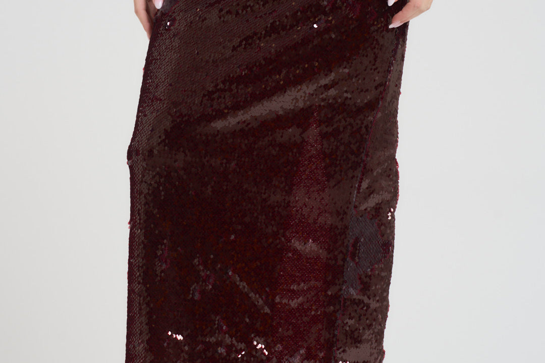 Gonna donna lunga con paillettes A0031 PRUGNA TWENTY FOURHAITCH 