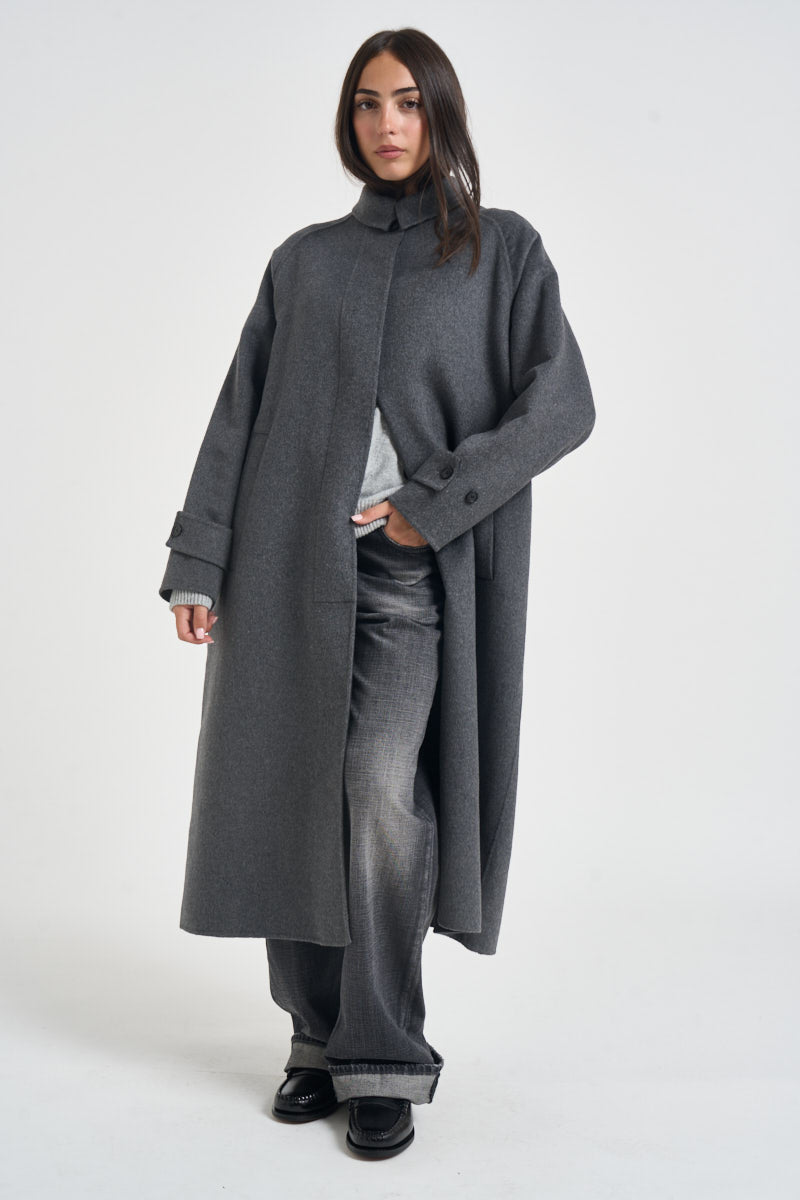 Cappotto donna Kira monopetto lungo antracite KIRA DARKGREY ACCADEMIE TESSILI 