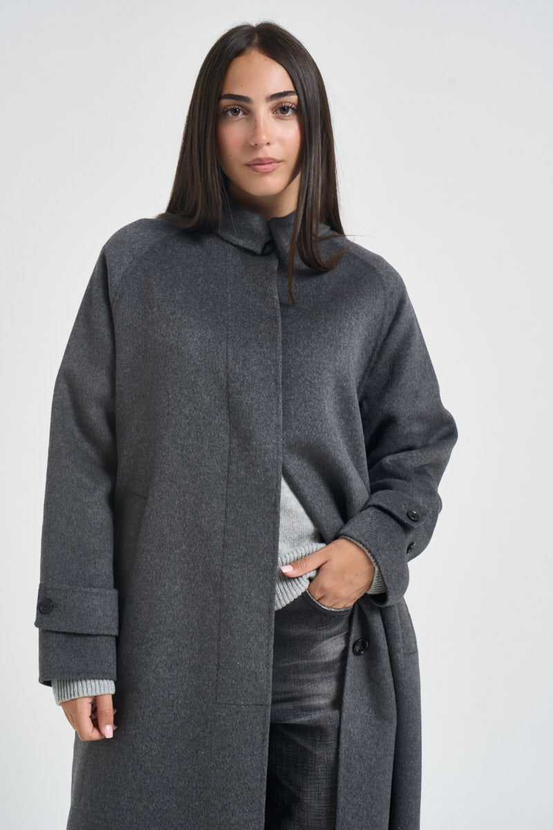 Cappotto donna Kira monopetto lungo antracite KIRA DARKGREY ACCADEMIE TESSILI 