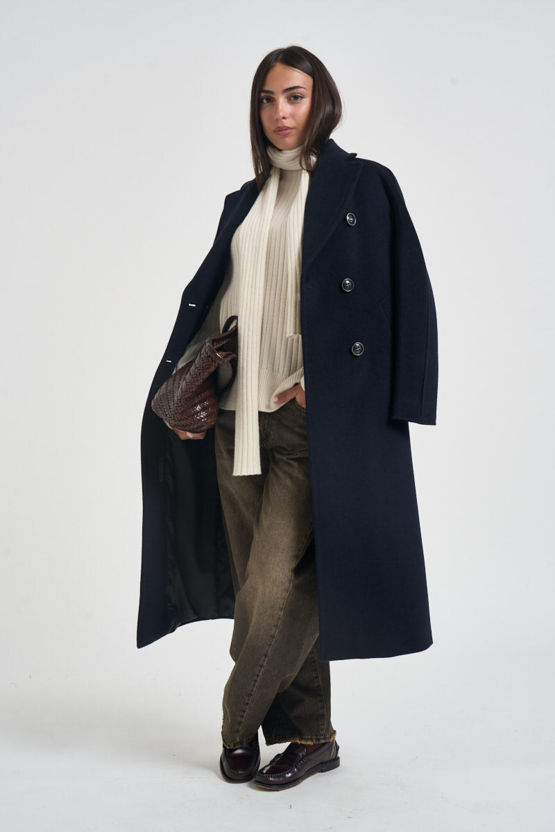 Cappotto donna lungo doppiopetto blu notte MYRNA DEBORA21BLU ACCADEMIE TESSILI 