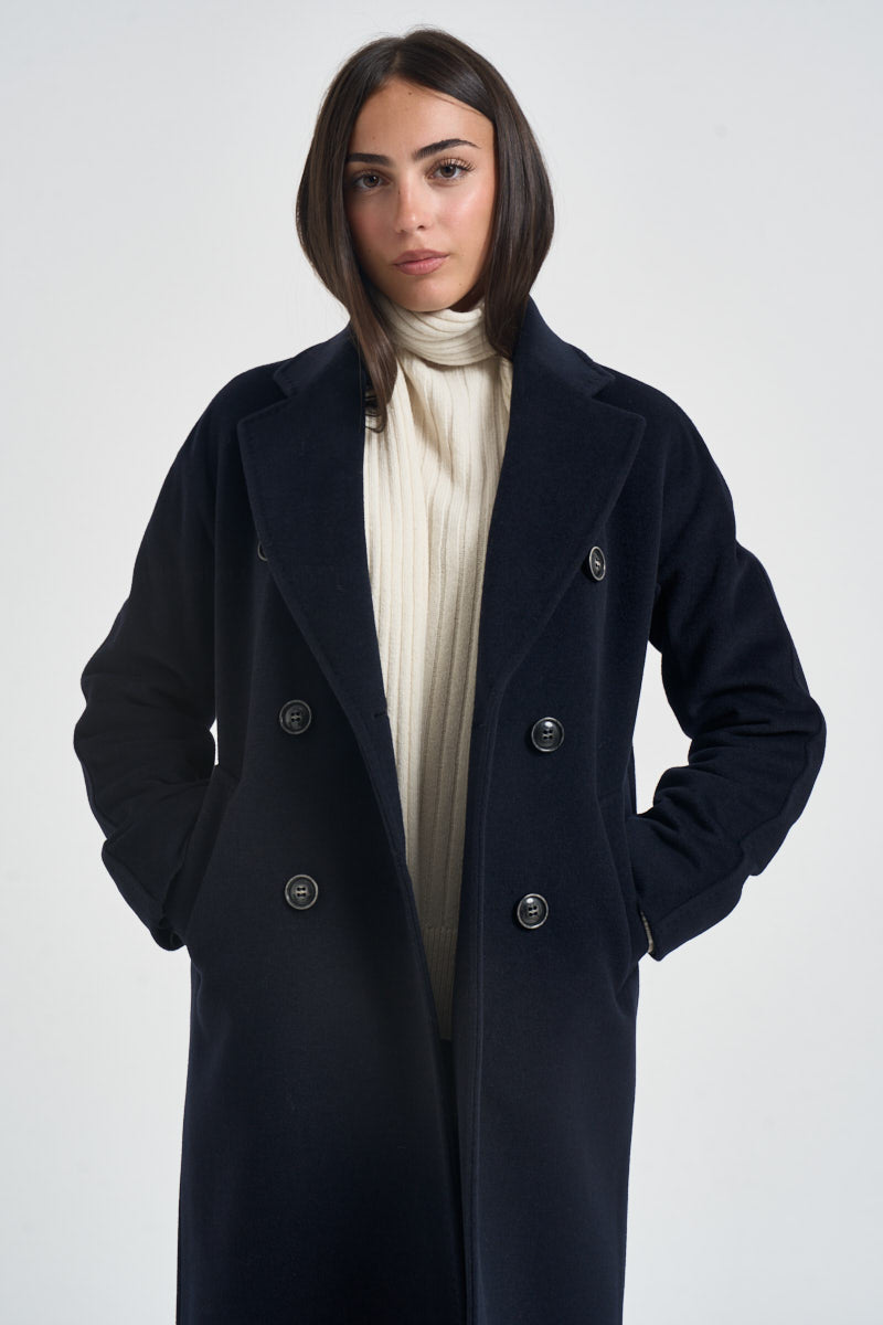 Cappotto donna lungo doppiopetto blu notte MYRNA DEBORA21BLU ACCADEMIE TESSILI 