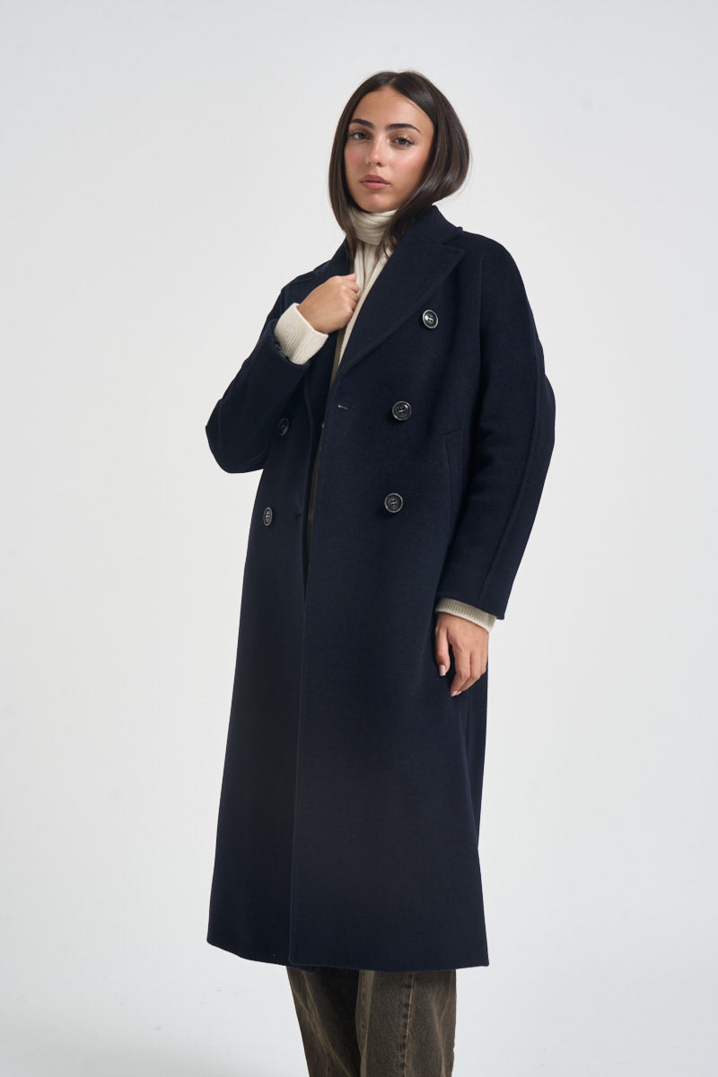 Cappotto donna lungo doppiopetto blu notte MYRNA DEBORA21BLU ACCADEMIE TESSILI 