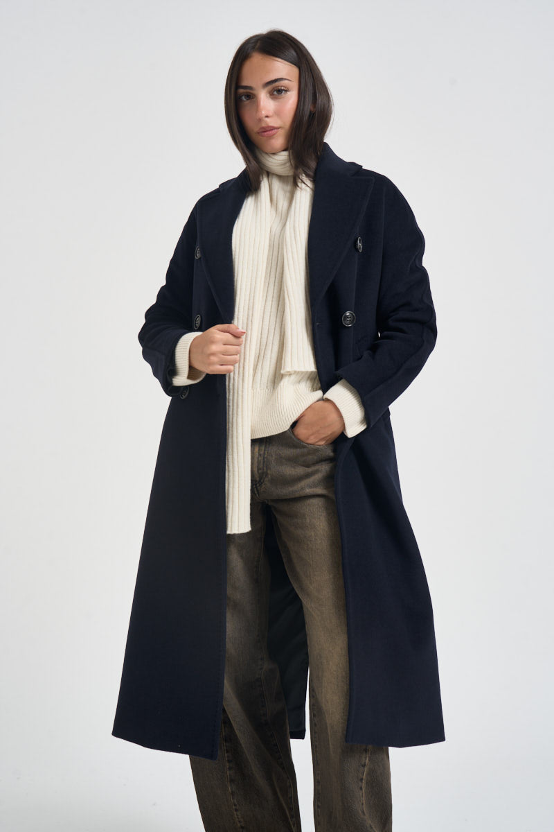 Cappotto donna lungo doppiopetto blu notte MYRNA DEBORA21BLU ACCADEMIE TESSILI 