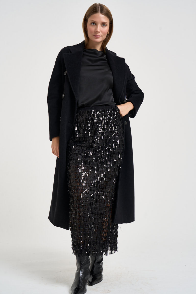 Cappotto donna lungo doppiopetto nero MYRNA DEBORA21NERO ACCADEMIE TESSILI 