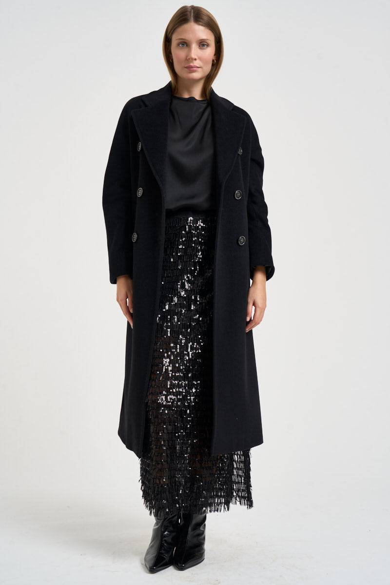 Cappotto donna lungo doppiopetto nero MYRNA DEBORA21NERO ACCADEMIE TESSILI 