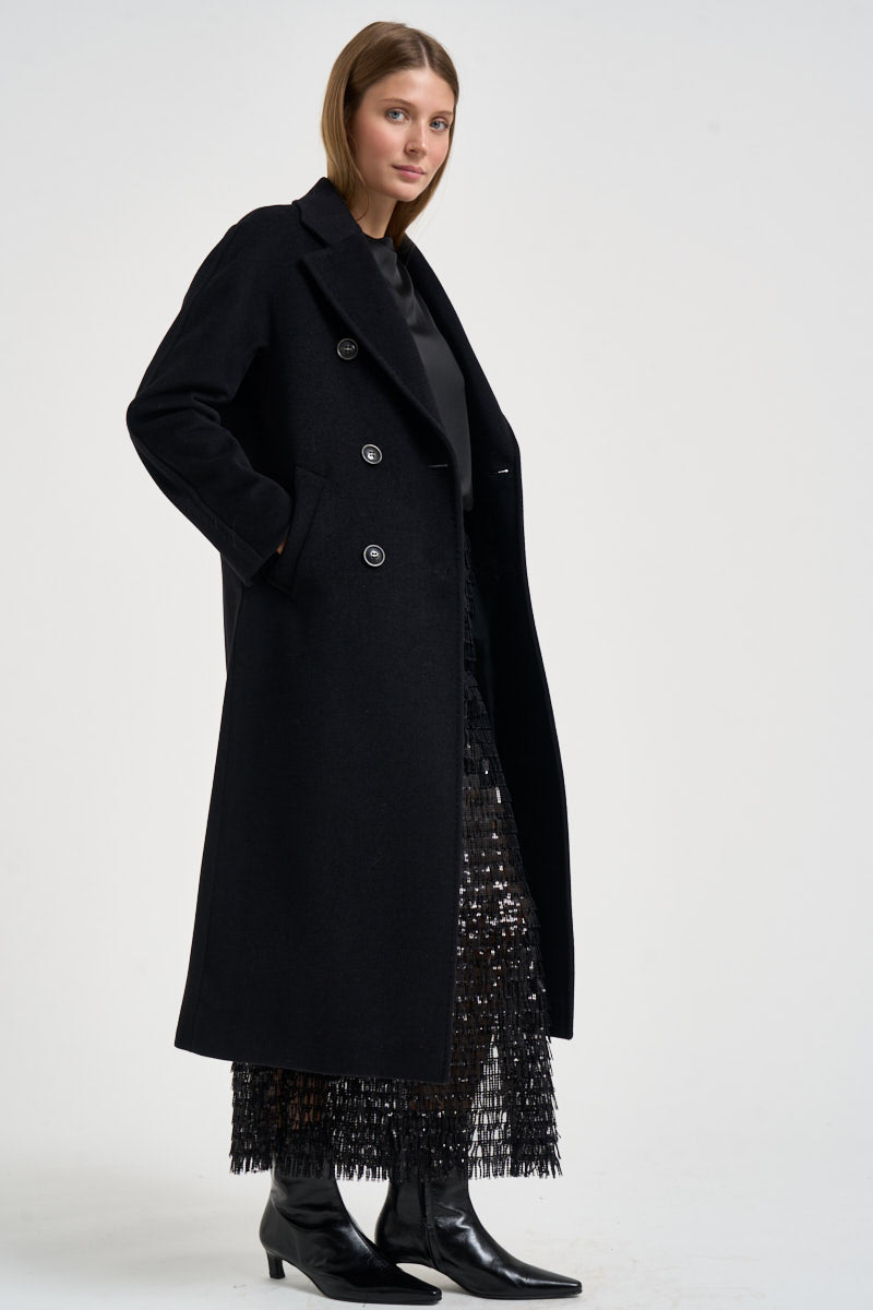 Cappotto donna lungo doppiopetto nero MYRNA DEBORA21NERO ACCADEMIE TESSILI 