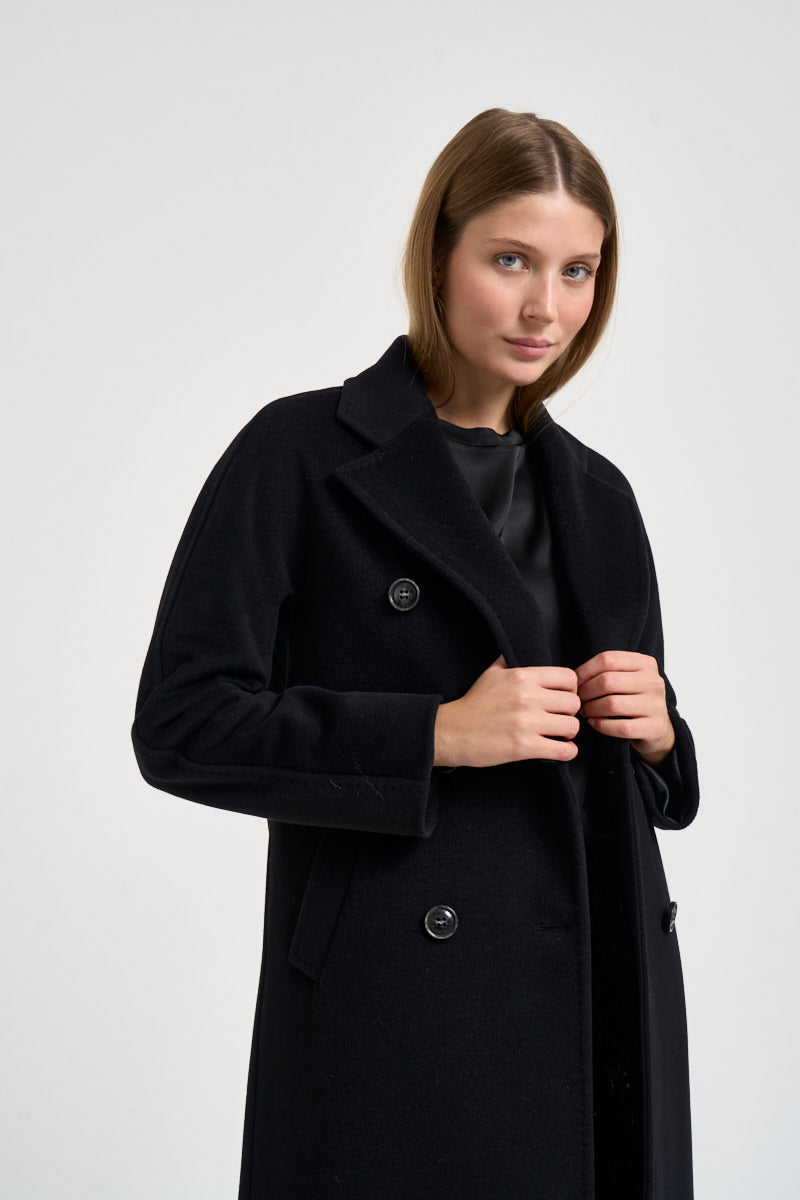 Cappotto donna lungo doppiopetto nero MYRNA DEBORA21NERO ACCADEMIE TESSILI 