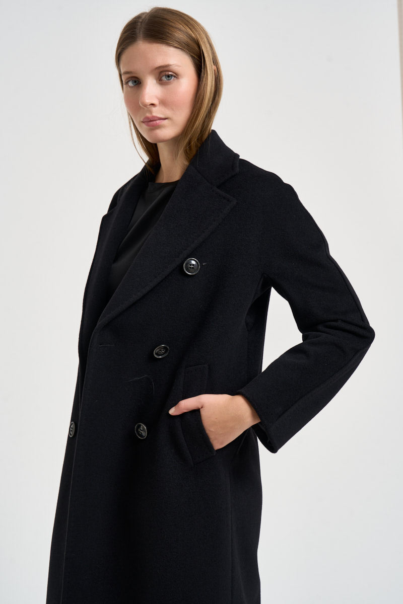 Cappotto donna lungo doppiopetto nero MYRNA DEBORA21NERO ACCADEMIE TESSILI 