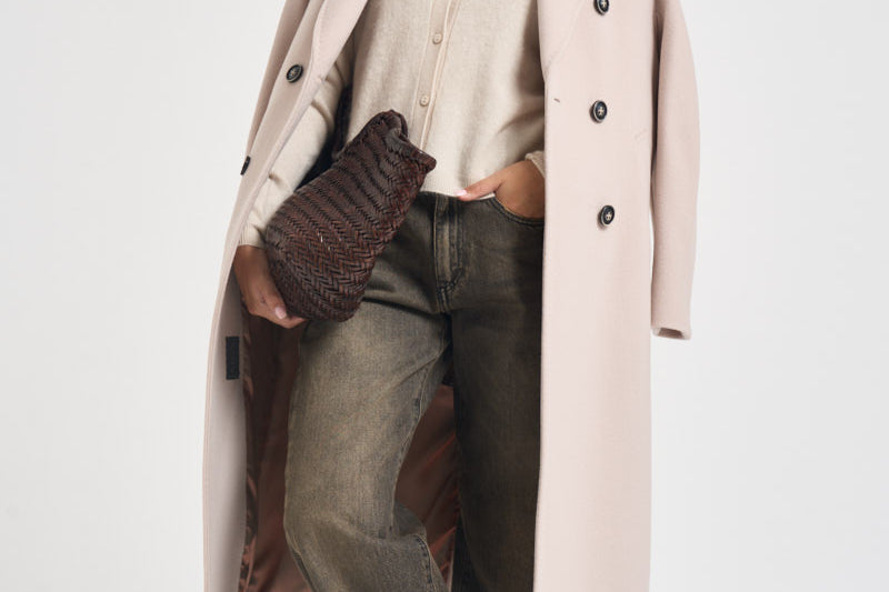 Cappotto donna lungo doppiopetto beige chiaro MYRNA DEBORA21PANNA ACCADEMIE TESSILI 
