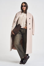 Cappotto donna lungo doppiopetto beige chiaro MYRNA DEBORA21PANNA ACCADEMIE TESSILI 