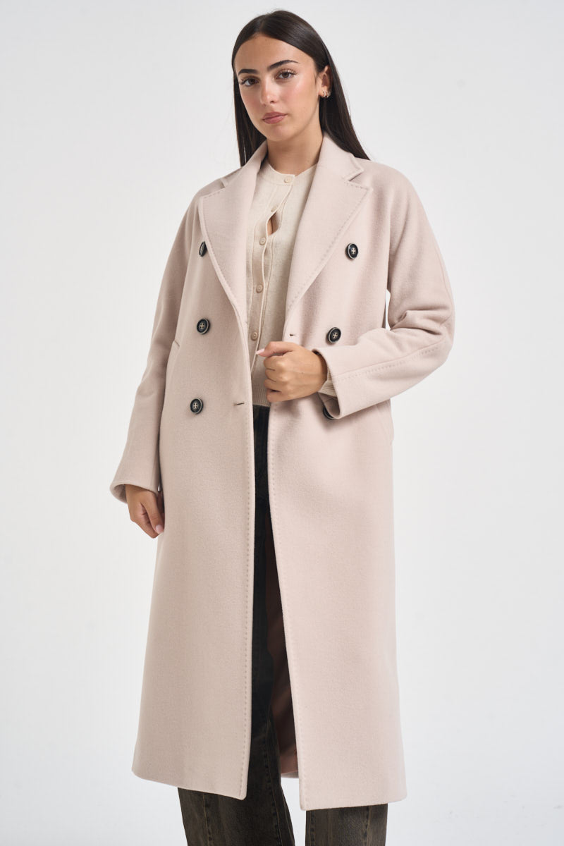 Cappotto donna lungo doppiopetto beige chiaro MYRNA DEBORA21PANNA ACCADEMIE TESSILI 