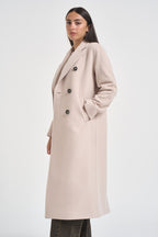 Cappotto donna lungo doppiopetto beige chiaro MYRNA DEBORA21PANNA ACCADEMIE TESSILI 