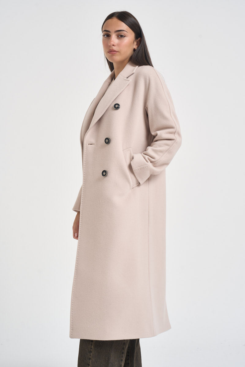 Cappotto donna lungo doppiopetto beige chiaro MYRNA DEBORA21PANNA ACCADEMIE TESSILI 