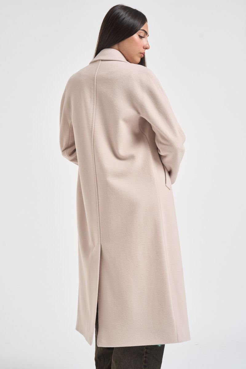 Cappotto donna lungo doppiopetto beige chiaro MYRNA DEBORA21PANNA ACCADEMIE TESSILI 