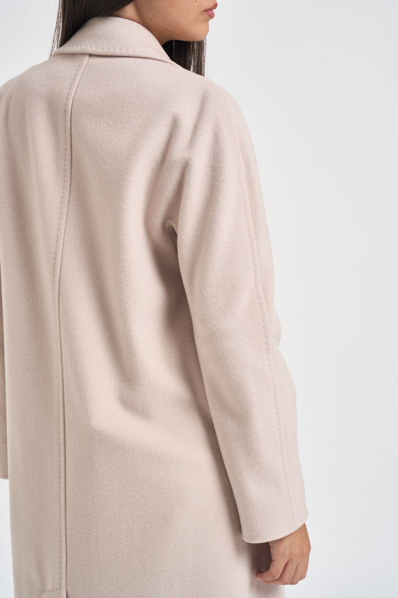 Cappotto donna lungo doppiopetto beige chiaro MYRNA DEBORA21PANNA ACCADEMIE TESSILI 