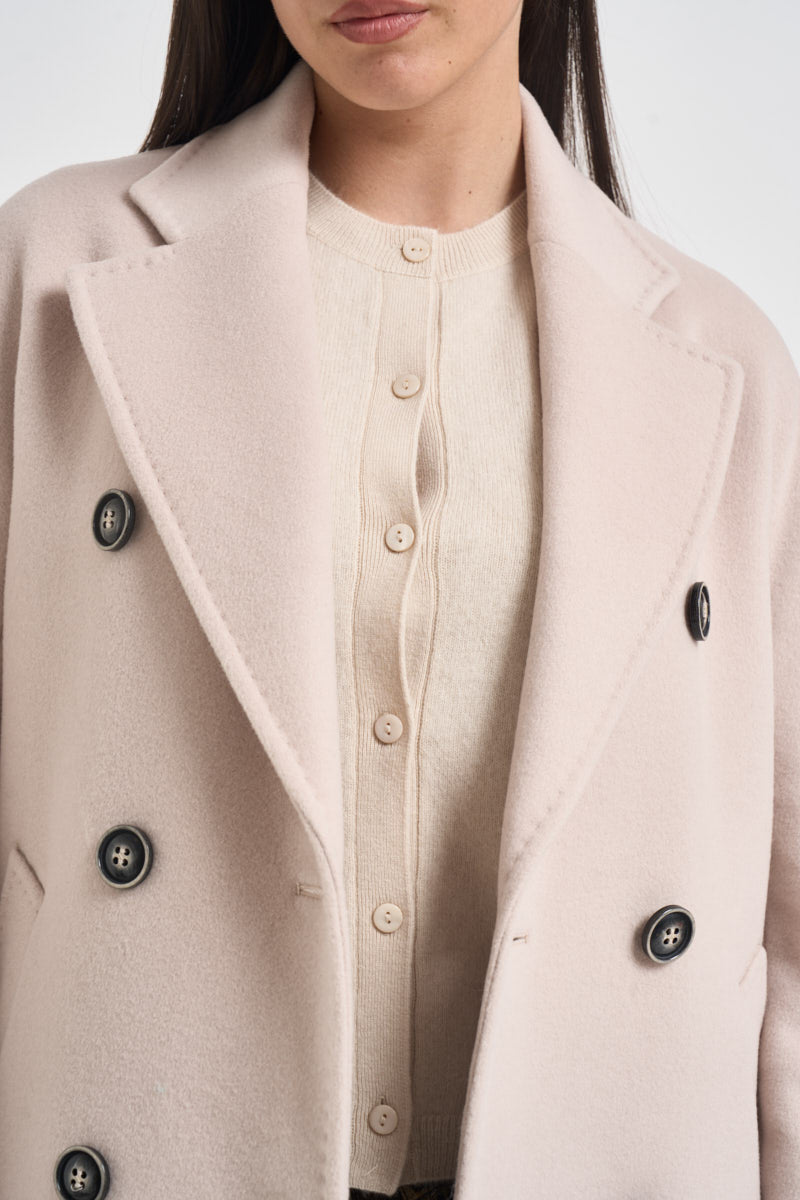 Cappotto donna lungo doppiopetto beige chiaro MYRNA DEBORA21PANNA ACCADEMIE TESSILI 