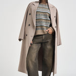 Cappotto donna lungo doppiopetto con cinta beige PENELOPE ATHOSVISONE 104 ACCADEMIE TESSILI 