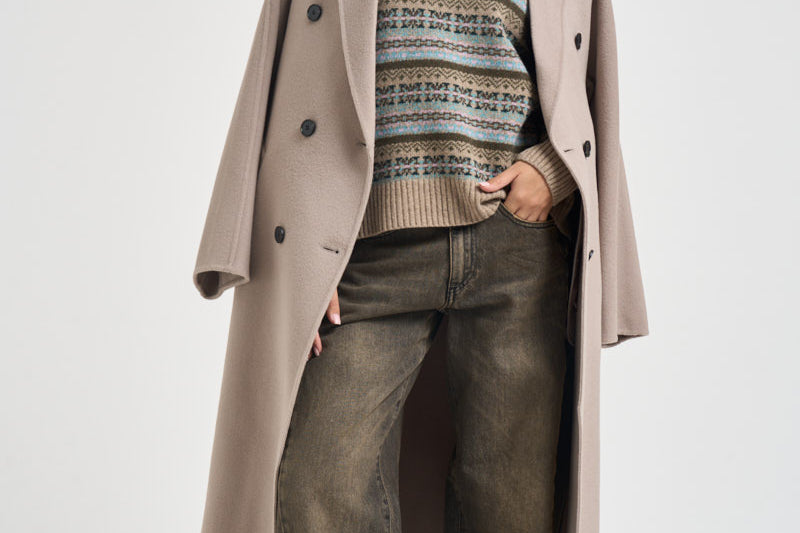 Cappotto donna lungo doppiopetto con cinta beige PENELOPE ATHOSVISONE 104 ACCADEMIE TESSILI 