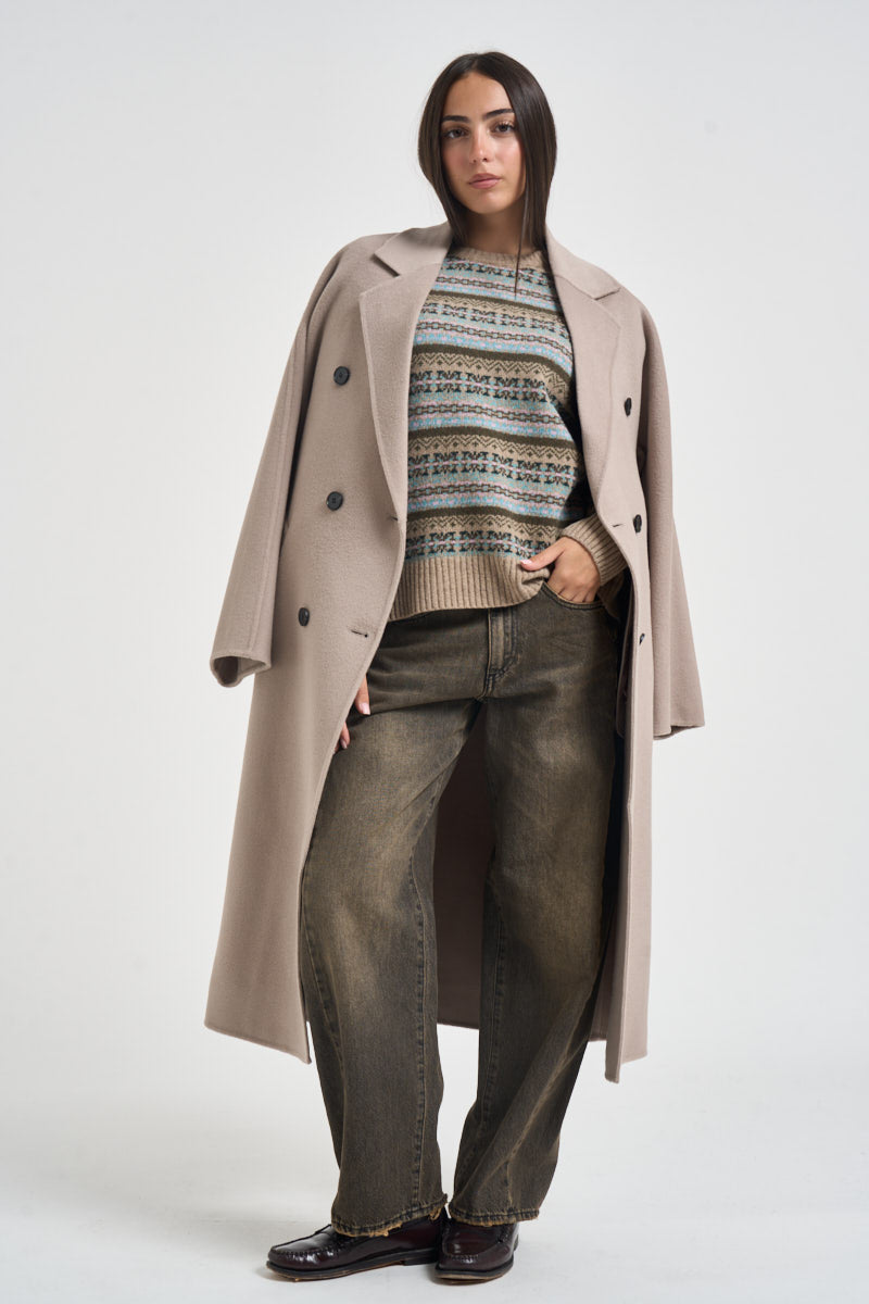 Cappotto donna lungo doppiopetto con cinta beige PENELOPE ATHOSVISONE 104 ACCADEMIE TESSILI 