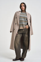 Cappotto donna lungo doppiopetto con cinta beige PENELOPE ATHOSVISONE 104 ACCADEMIE TESSILI 