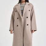 Cappotto donna lungo doppiopetto con cinta beige PENELOPE ATHOSVISONE 104 ACCADEMIE TESSILI 
