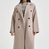 Cappotto donna lungo doppiopetto con cinta beige PENELOPE ATHOSVISONE 104 ACCADEMIE TESSILI 