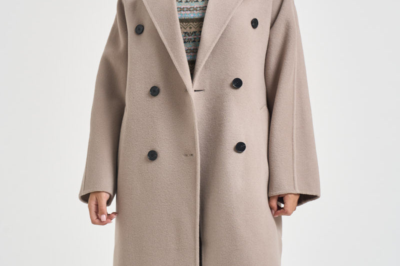 Cappotto donna lungo doppiopetto con cinta beige PENELOPE ATHOSVISONE 104 ACCADEMIE TESSILI 