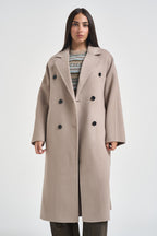 Cappotto donna lungo doppiopetto con cinta beige PENELOPE ATHOSVISONE 104 ACCADEMIE TESSILI 