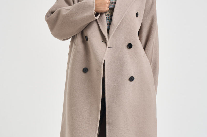 Cappotto donna lungo doppiopetto con cinta beige PENELOPE ATHOSVISONE 104 ACCADEMIE TESSILI 