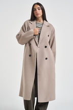 Cappotto donna lungo doppiopetto con cinta beige PENELOPE ATHOSVISONE 104 ACCADEMIE TESSILI 