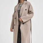 Cappotto donna lungo doppiopetto con cinta beige PENELOPE ATHOSVISONE 104 ACCADEMIE TESSILI 